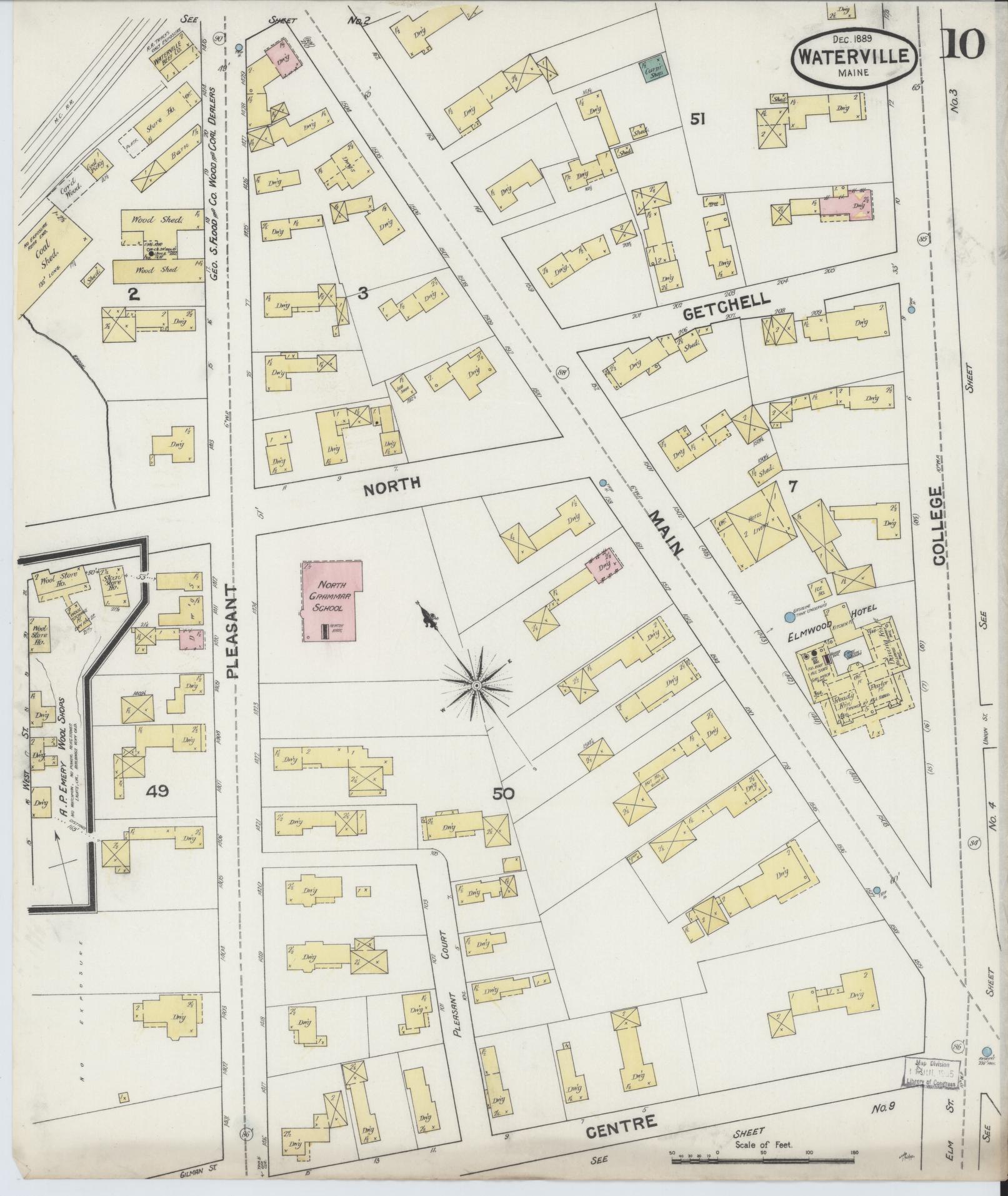 Sanborn Fire Insurance Map from Waterville, Kennebec County, Maine (1889), Sheet #0010 - Complete Map Set gallery image, historic Sanborn map, vintage wall art, Maine Maine