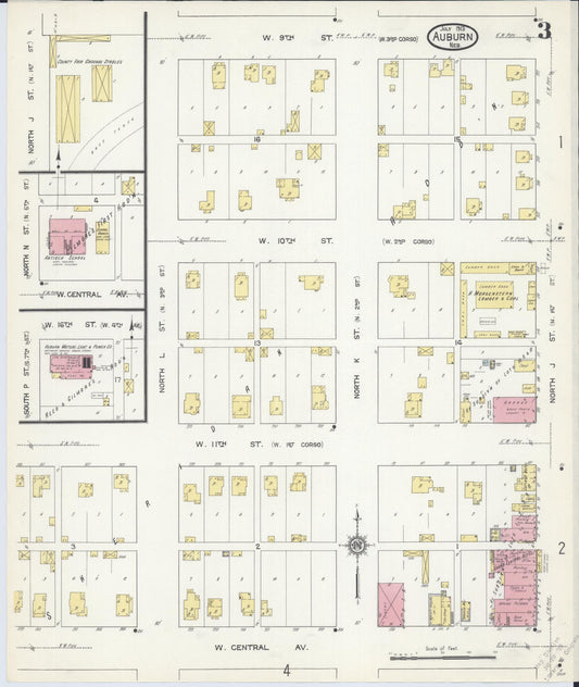 Sanborn Fire Insurance Map from Auburn, Nemaha County, Nebraska (1913), Sheet #0003 - Historic Sanborn Fire Insurance Map Print, vintage old map wall art, antique decor, genealogy gift, Nebraska Nebraska map
