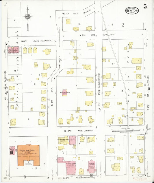 Sanborn Fire Insurance Map from Newton, Jasper County, Iowa (1918), Sheet #0005 - Historic Sanborn Fire Insurance Map Print, vintage old map wall art