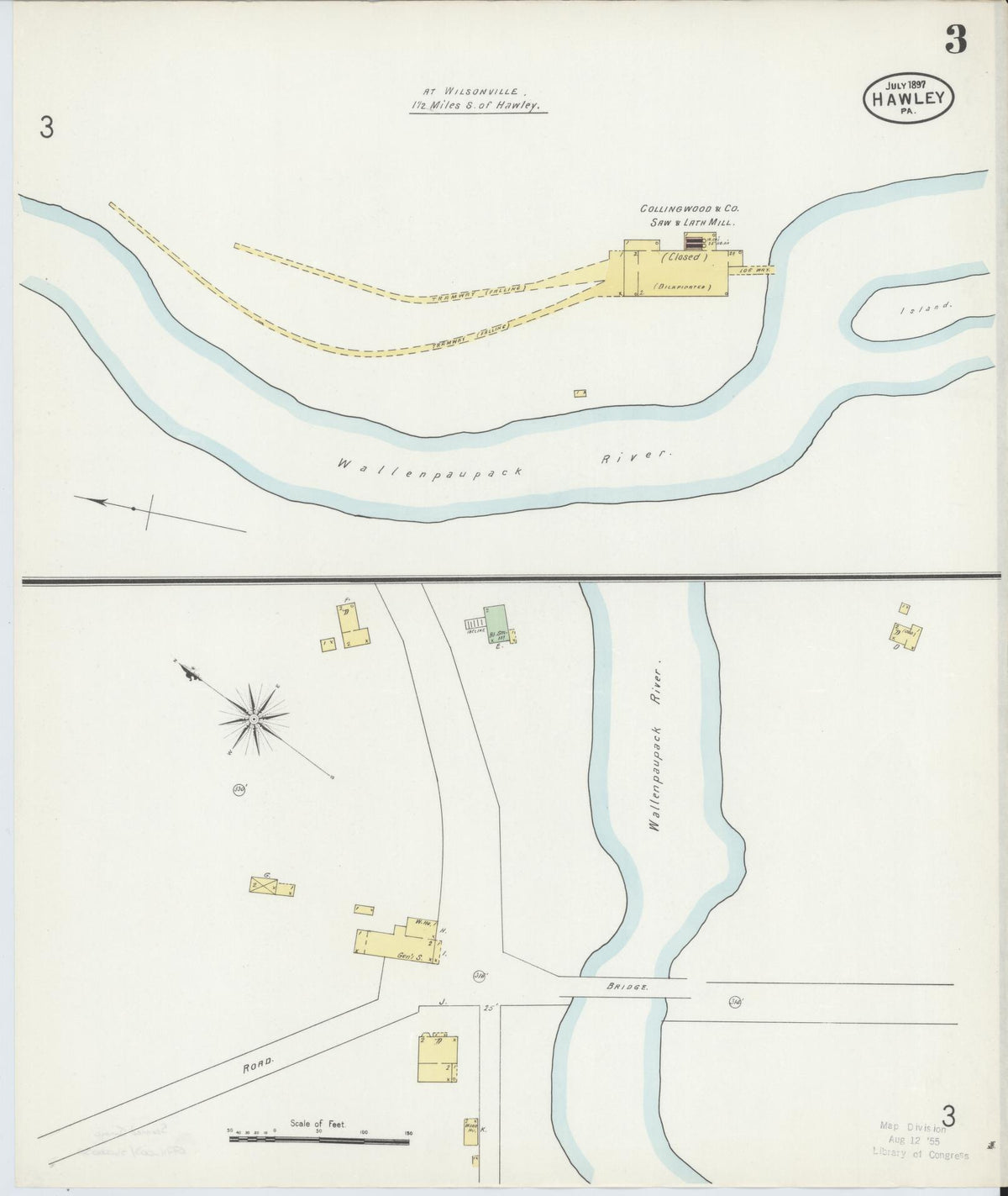 Sanborn Fire Insurance Map from Hawley, Wayne County, Pennsylvania (1897), Sheet #0003 - Historic Sanborn Fire Insurance Map Print, vintage old map wall art, antique decor, genealogy gift, Pennsylvania Pennsylvania map