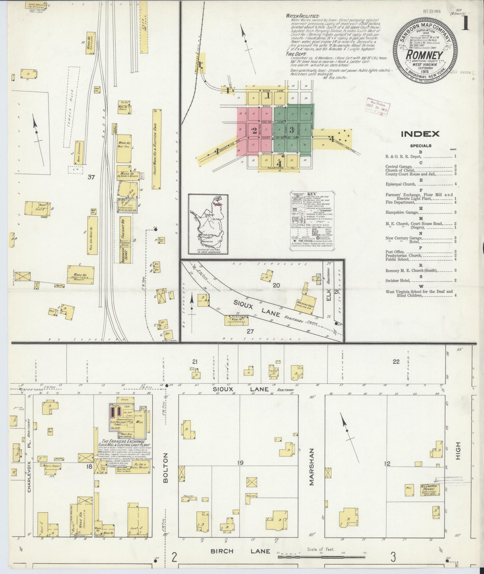 Sanborn Fire Insurance Map from Romney, Hampshire County, West Virginia (1915), Sheet #0001 - Complete Map Set gallery image, historic Sanborn map, vintage wall art, West Virginia West Virginia