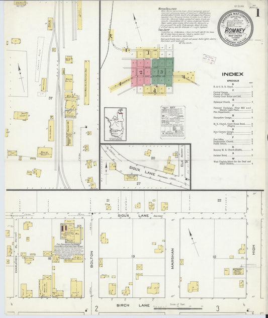 Sanborn Fire Insurance Map from Romney, Hampshire County, West Virginia (1915), Sheet #0001 - Complete Map Set gallery image, historic Sanborn map, vintage wall art, West Virginia West Virginia