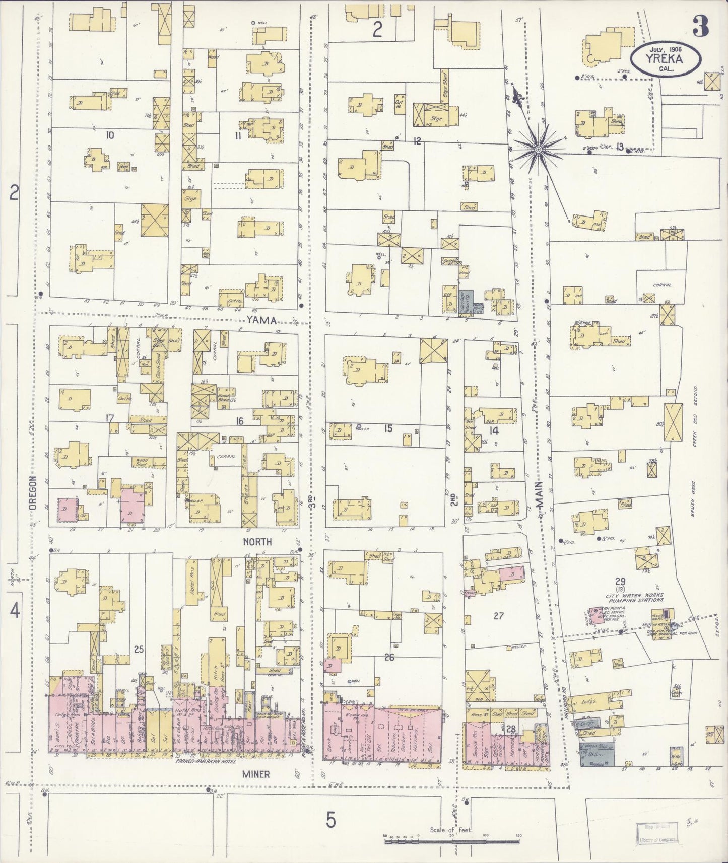 Sanborn Fire Insurance Map from Yreka, Siskiyou County, California (1908), Sheet #0003 - Complete Map Set gallery image, historic Sanborn map, vintage wall art, California California