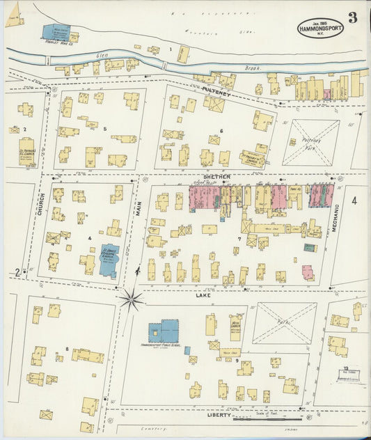 Sanborn Fire Insurance Map from Hammondsport, Steuben County, New York (1905), Sheet #0003 - Historic Sanborn Fire Insurance Map Print, vintage old map wall art, antique decor, genealogy gift, New York New York map