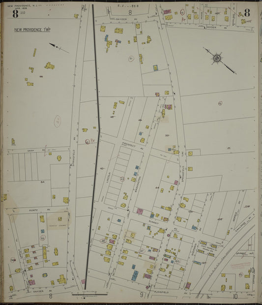 Sanborn Fire Insurance Map from New Providence, Union County, New Jersey (1944), Sheet #0008 - Historic Sanborn Fire Insurance Map Print, vintage old map wall art, antique decor, genealogy gift, New Jersey New Jersey map