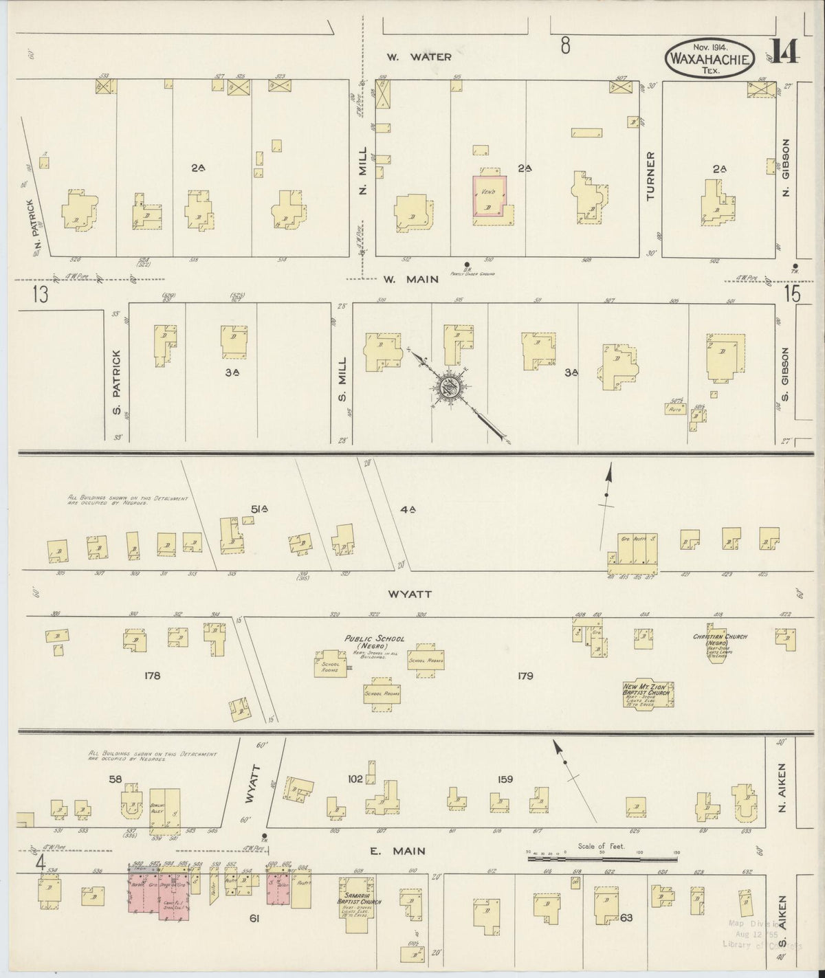 Sanborn Fire Insurance Map from Waxahachie, Ellis County, Texas (1914), Sheet #0014 - Complete Map Set gallery image, historic Sanborn map, vintage wall art, Texas Texas