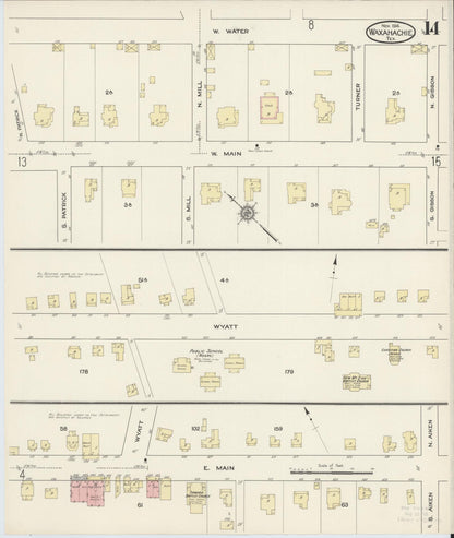 Sanborn Fire Insurance Map from Waxahachie, Ellis County, Texas (1914), Sheet #0014 - Complete Map Set gallery image, historic Sanborn map, vintage wall art, Texas Texas