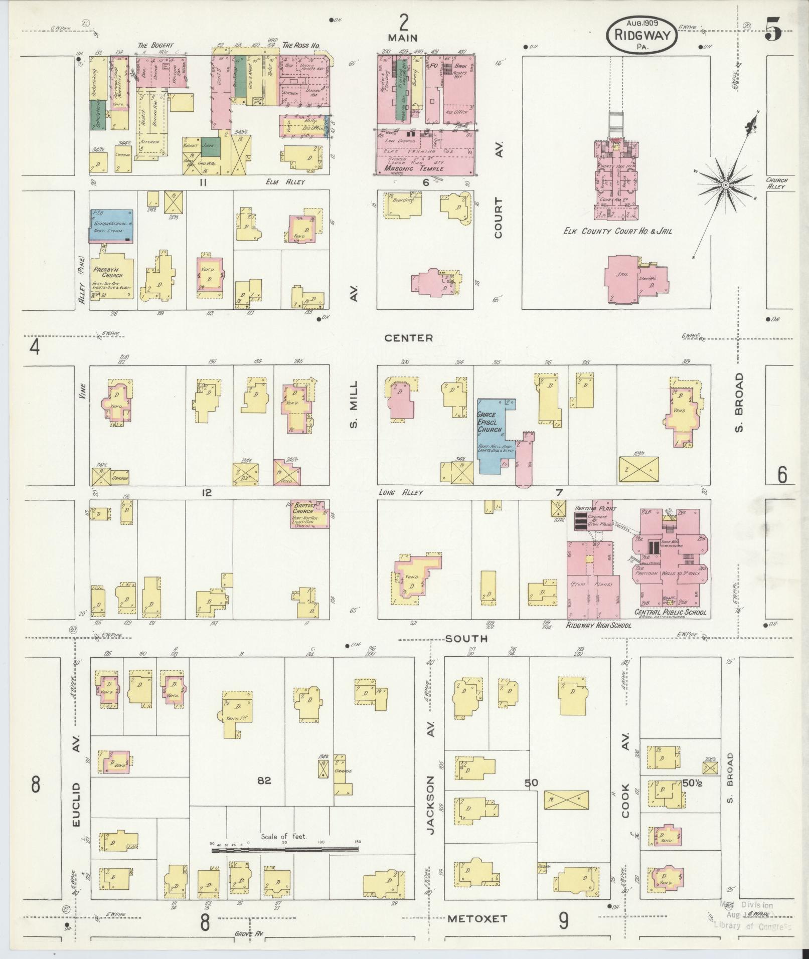 Sanborn Fire Insurance Map from Ridgway, Elk County, Pennsylvania (1909), Sheet #0005 - Historic Sanborn Fire Insurance Map Print, vintage old map wall art, antique decor, genealogy gift, Pennsylvania Pennsylvania map