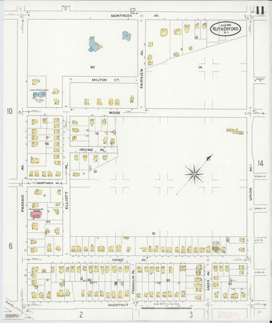 Sanborn Fire Insurance Map from Rutherford, Bergen County, New Jersey (1909), Sheet #0011 - Historic Sanborn Fire Insurance Map Print, vintage old map wall art, antique decor, genealogy gift, New Jersey New Jersey map