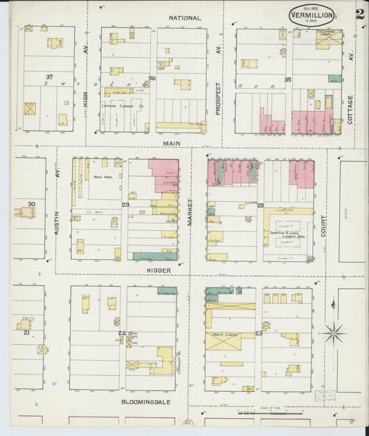 Sanborn Fire Insurance Map from Vermillion, Clay County, South Dakota (1892), Sheet #0002 - Historic Sanborn Fire Insurance Map Print, vintage old map wall art, antique decor, genealogy gift, South Dakota South Dakota map