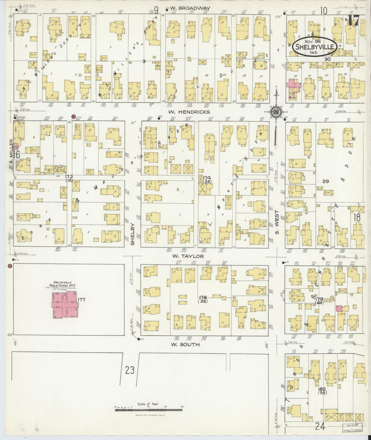 Sanborn Fire Insurance Map from Shelbyville, Shelby County, Indiana (1916), Sheet #0017 - Historic Sanborn Fire Insurance Map Print, vintage old map wall art, antique decor, genealogy gift, Indiana Indiana map