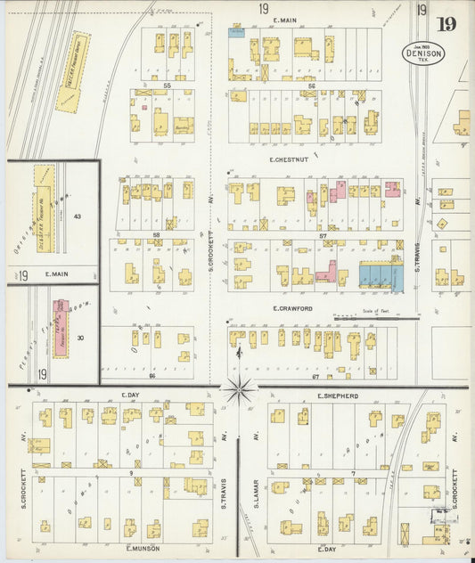 Sanborn Fire Insurance Map from Denison, Grayson County, Texas (1903), Sheet #0019 - Historic Sanborn Fire Insurance Map Print, vintage old map wall art, antique decor, genealogy gift, Texas Texas map