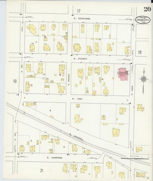 Sanborn Fire Insurance Map from Union City, Obion County, Tennessee (1912), Sheet #0020 - Historic Sanborn Fire Insurance Map Print, vintage old map wall art, antique decor, genealogy gift, Tennessee Tennessee map