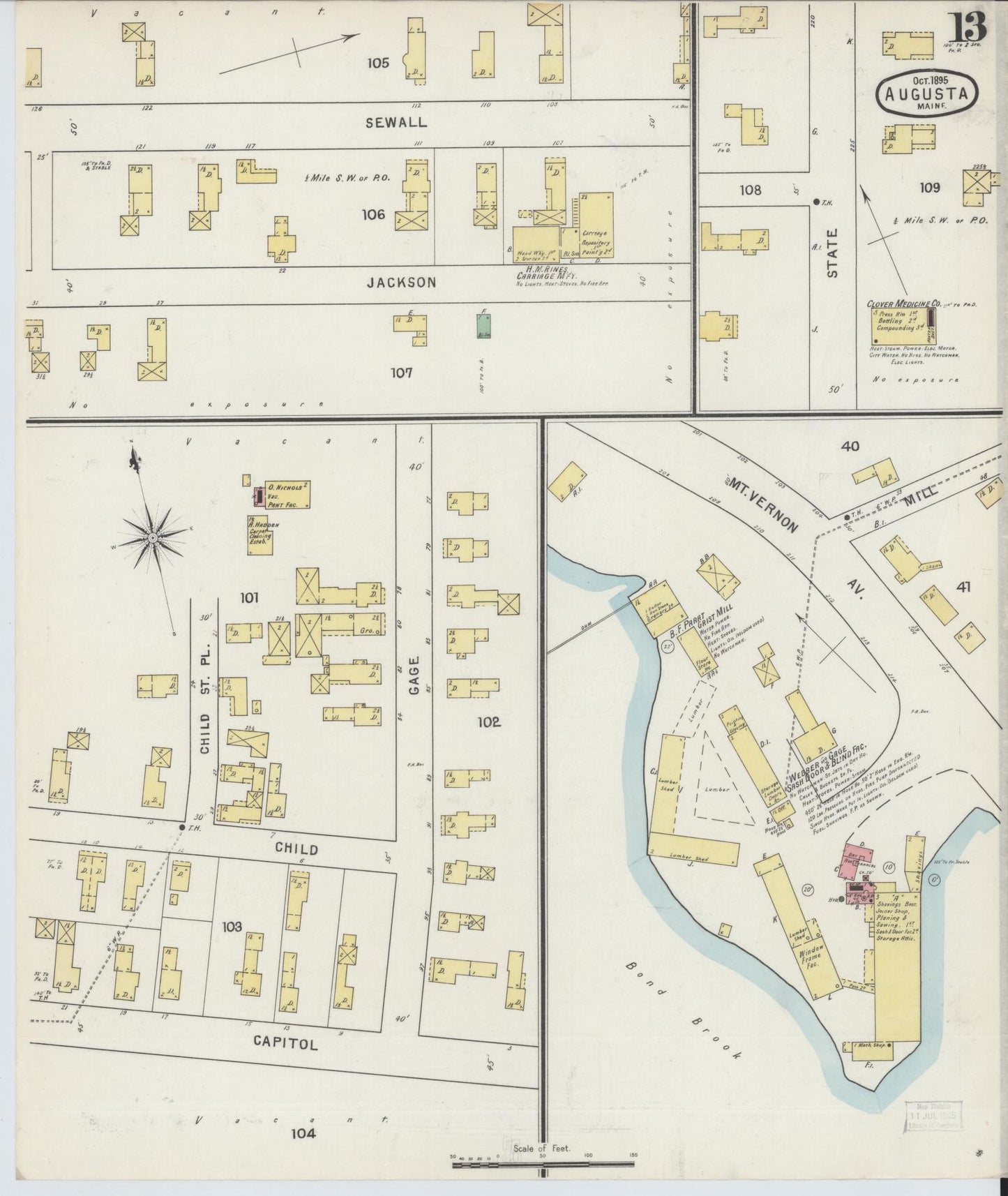 Sanborn Fire Insurance Map from Augusta, Kennebec County, Maine (1895), Sheet #0013 - Complete Map Set gallery image, historic Sanborn map, vintage wall art, Maine Maine