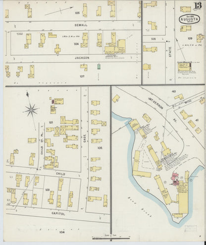Sanborn Fire Insurance Map from Augusta, Kennebec County, Maine (1895), Sheet #0013 - Complete Map Set gallery image, historic Sanborn map, vintage wall art, Maine Maine
