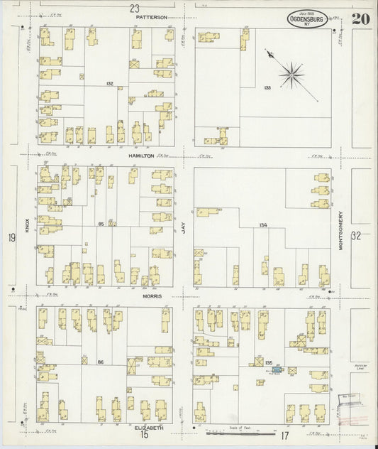 Sanborn Fire Insurance Map from Ogdensburg, St. Lawrence County, New York (1909), Sheet #0020 - Historic Sanborn Fire Insurance Map Print, vintage old map wall art, antique decor, genealogy gift, New York New York map