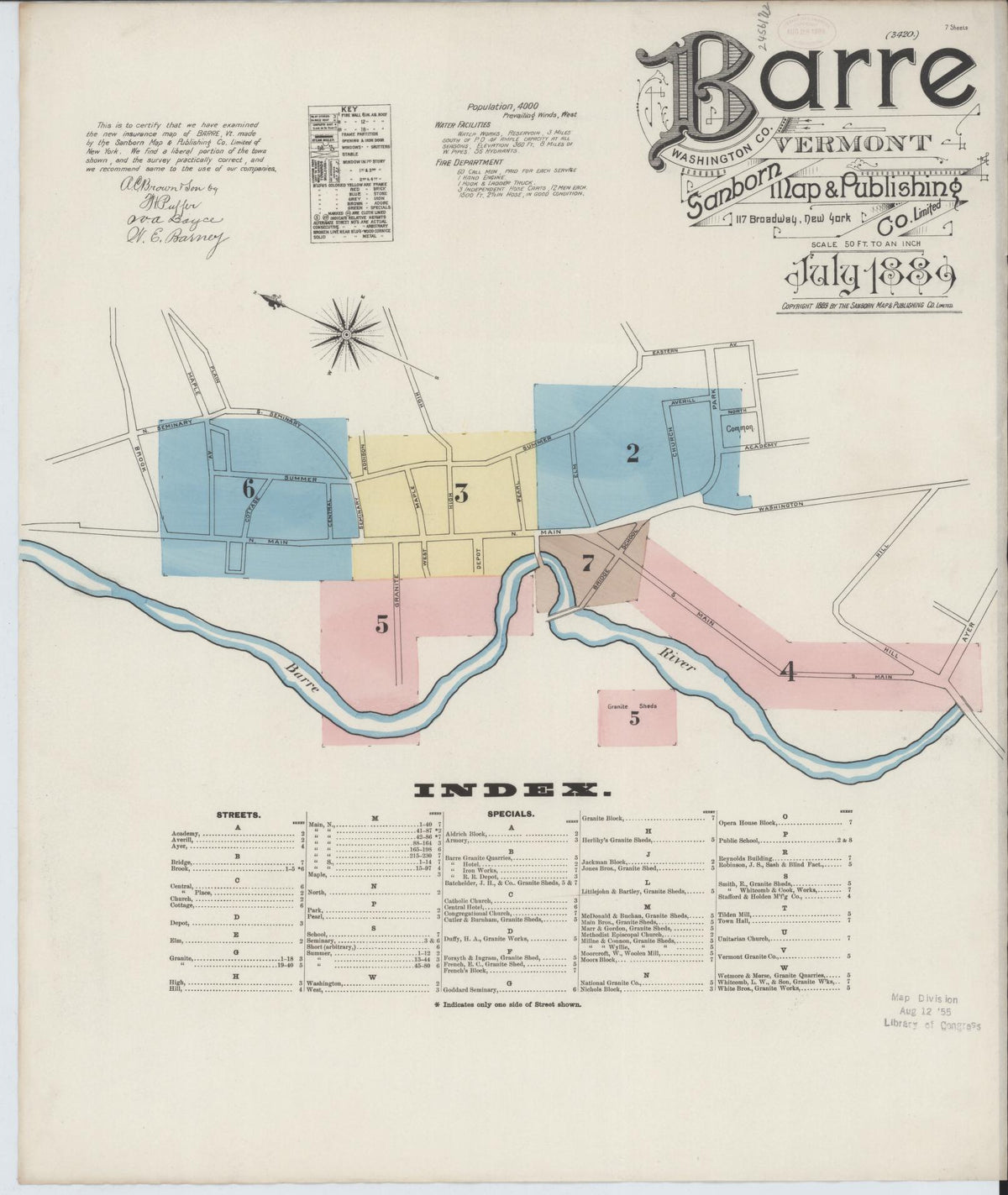 Sanborn Fire Insurance Map from Barre, Washington County, Vermont (1889), Sheet #0001 - Historic Sanborn Fire Insurance Map Print, vintage old map wall art, antique decor, genealogy gift, Vermont Vermont map