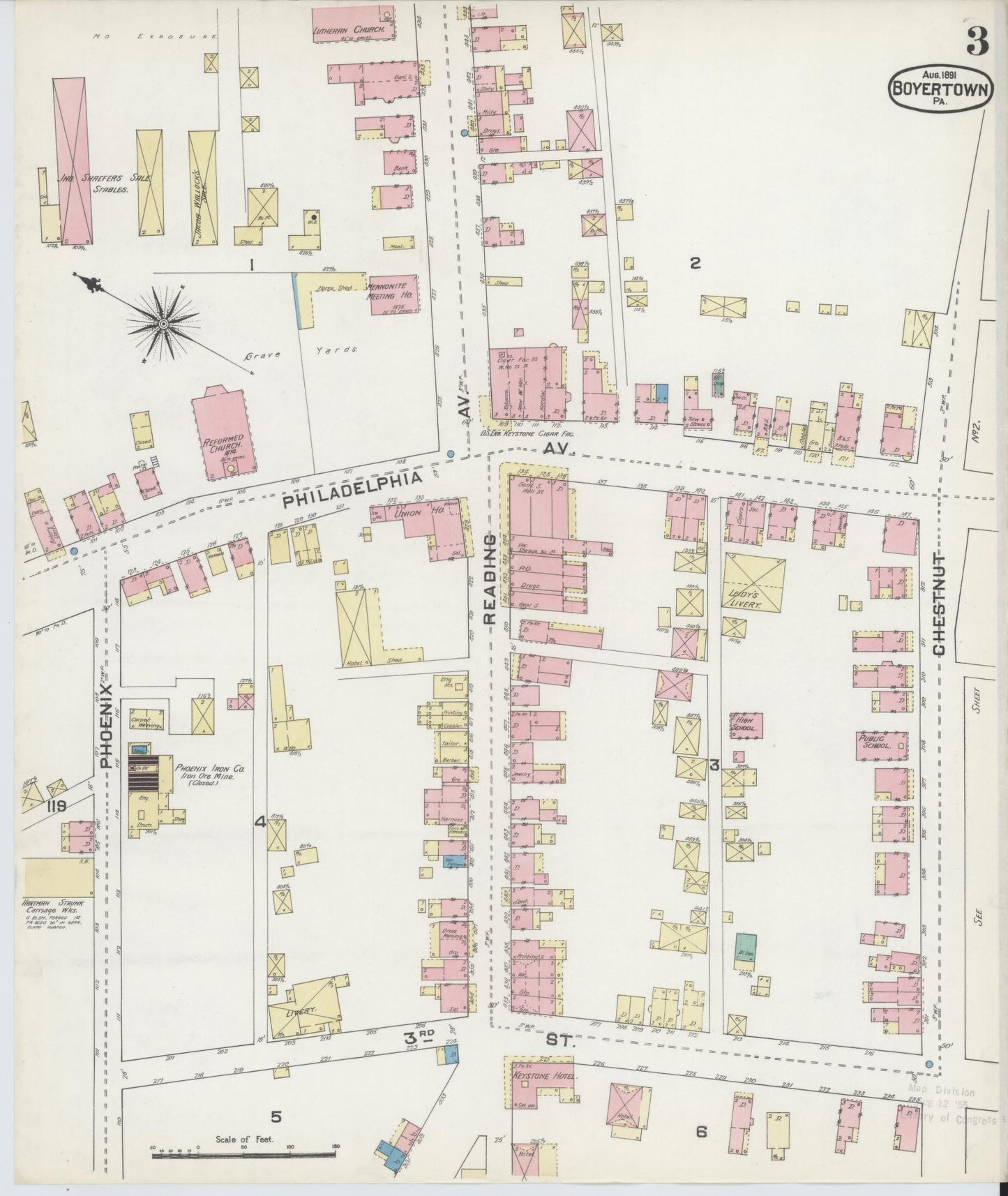 Sanborn Fire Insurance Map from Boyertown, Berks County, Pennsylvania (1891), Sheet #0003 - Historic Sanborn Fire Insurance Map Print, vintage old map wall art, antique decor, genealogy gift, Pennsylvania Pennsylvania map