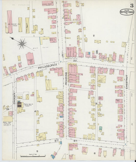 Sanborn Fire Insurance Map from Boyertown, Berks County, Pennsylvania (1891), Sheet #0003 - Historic Sanborn Fire Insurance Map Print, vintage old map wall art, antique decor, genealogy gift, Pennsylvania Pennsylvania map