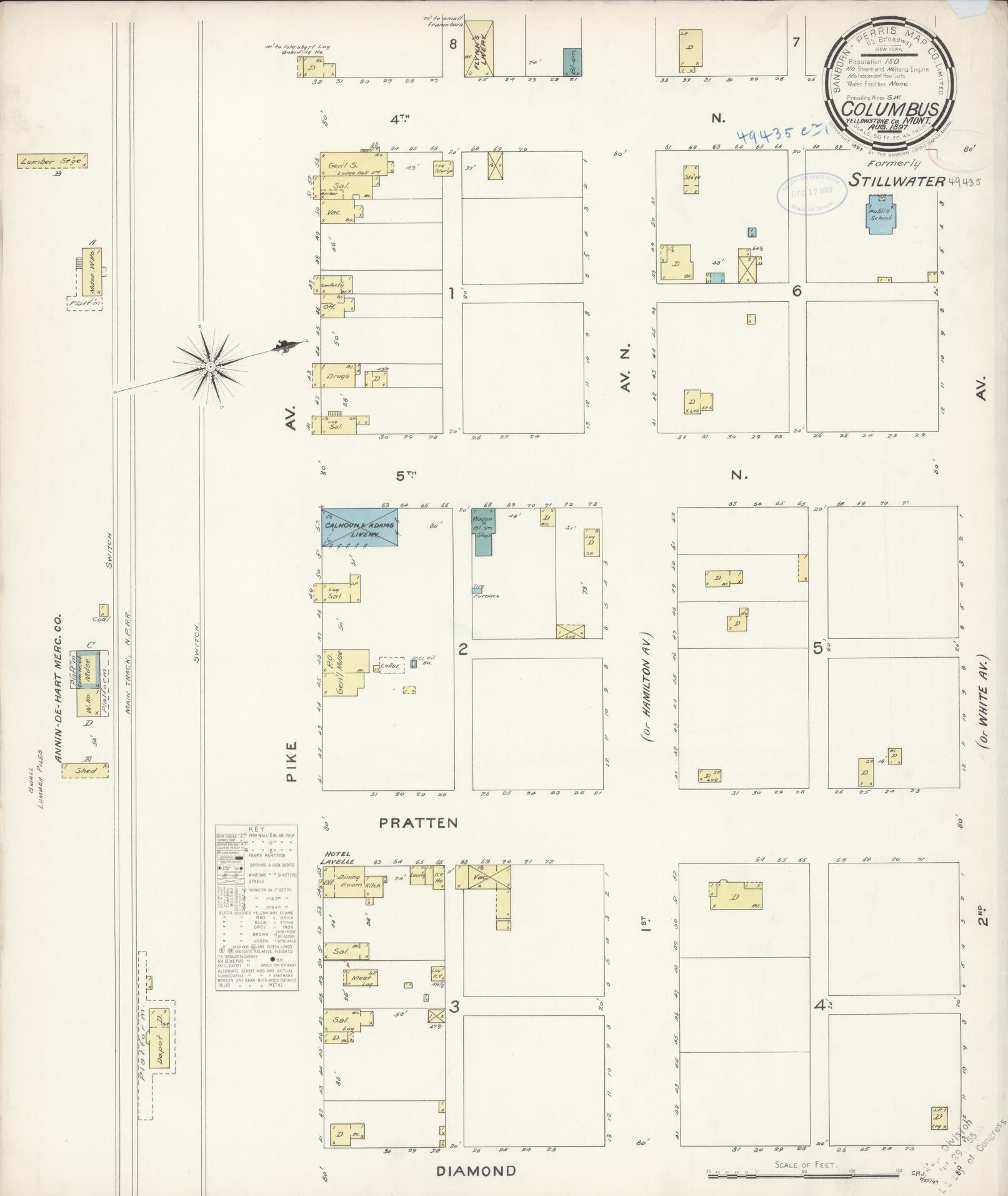 Sanborn Fire Insurance Map from Columbus, Stillwater County, Montana (1897), Sheet #0001 - Historic Sanborn Fire Insurance Map Print, vintage old map wall art, antique decor, genealogy gift, Montana Montana map