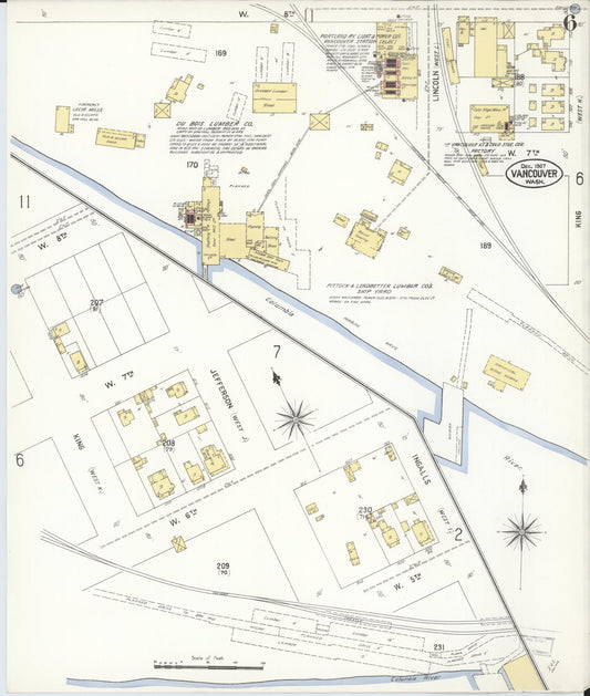 Sanborn Fire Insurance Map from Vancouver, Clark County, Washington (1907), Sheet #0006 - Historic Sanborn Fire Insurance Map Print, vintage old map wall art, antique decor, genealogy gift, Washington Washington map