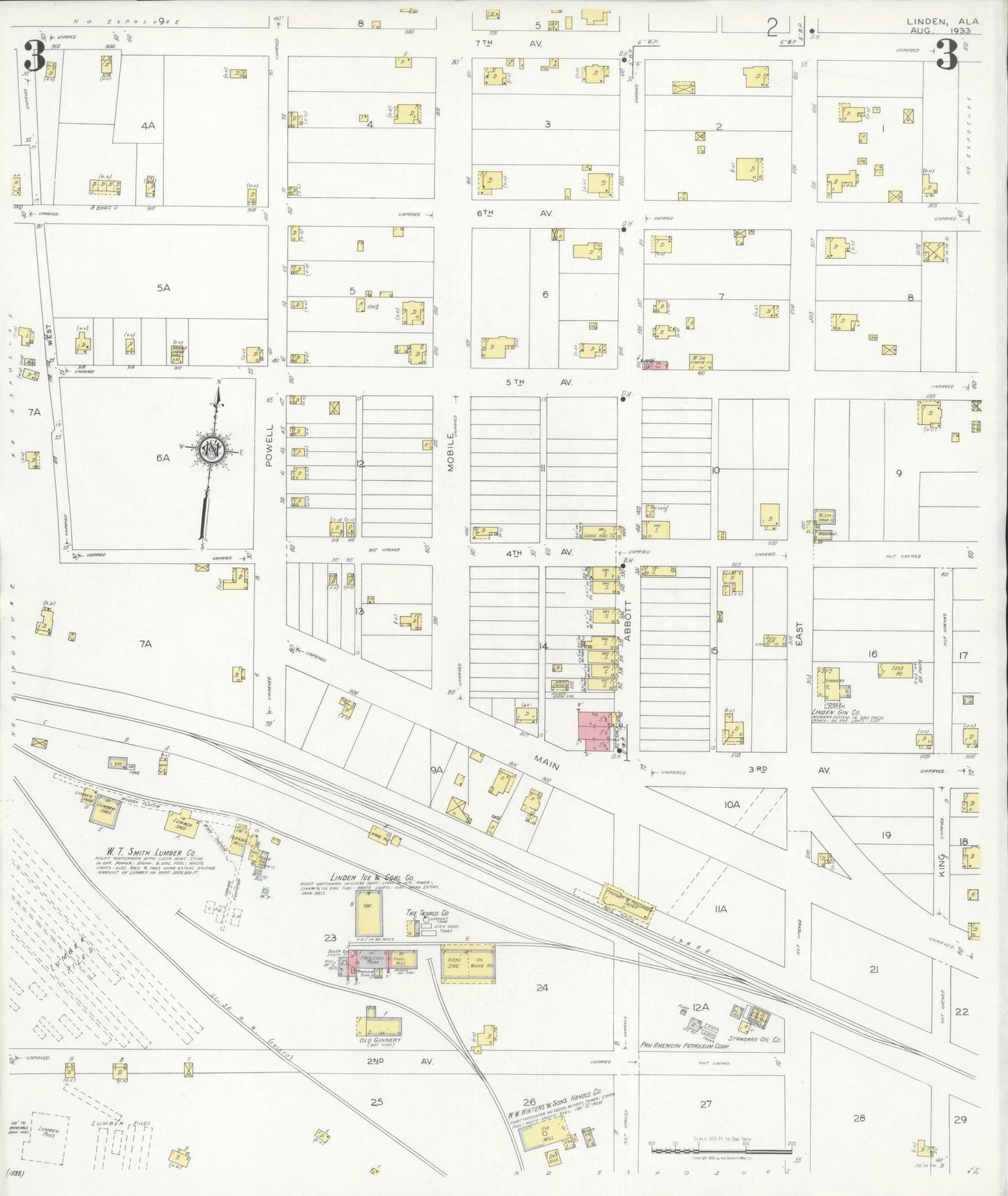 Sanborn Fire Insurance Map from Linden, Marengo County, Alabama (1933), Sheet #0003 - Complete Map Set gallery image, historic Sanborn map, vintage wall art, Alabama Alabama