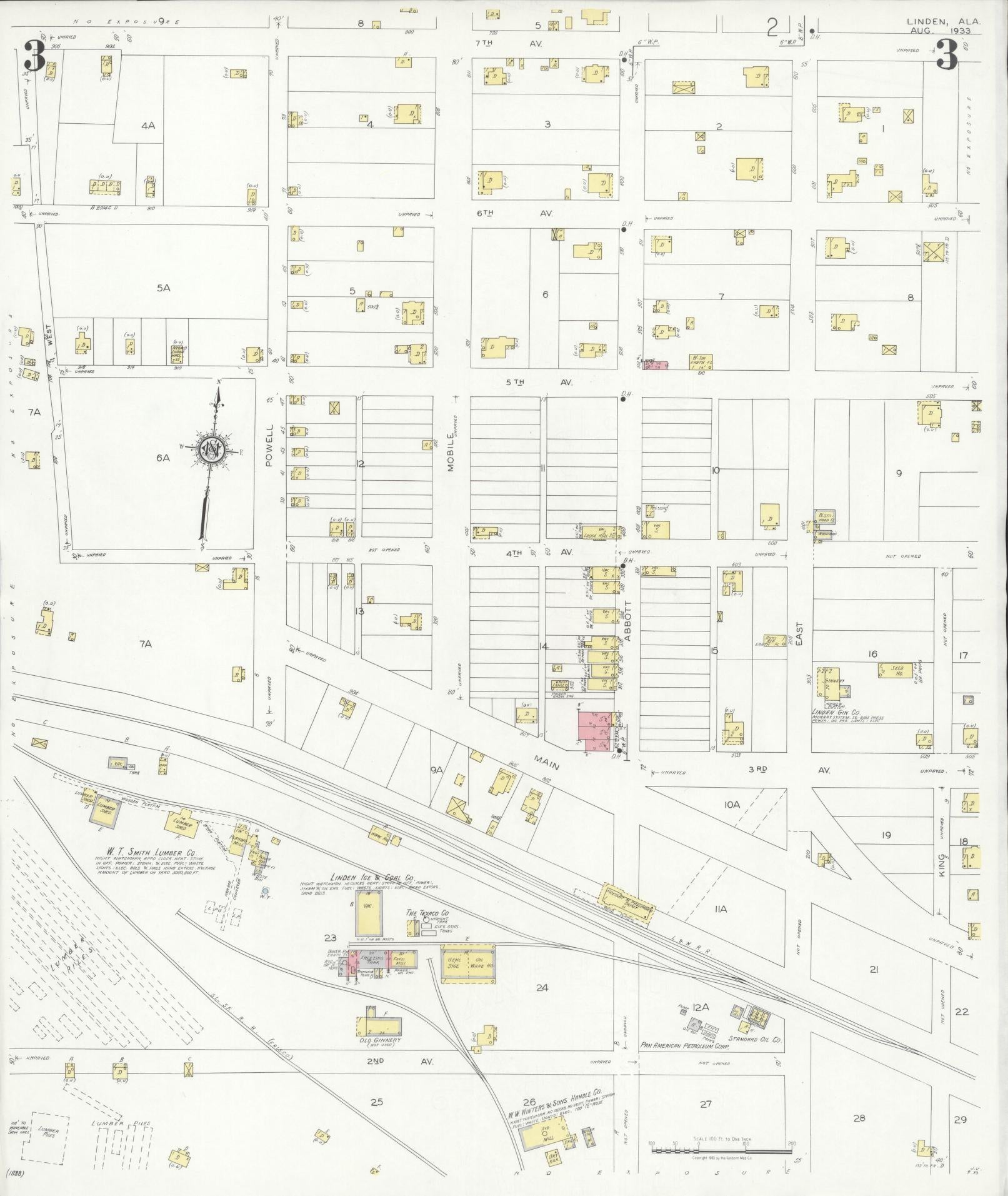 Sanborn Fire Insurance Map from Linden, Marengo County, Alabama (1933), Sheet #0003 - Complete Map Set gallery image, historic Sanborn map, vintage wall art, Alabama Alabama