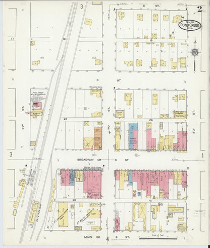 Sanborn Fire Insurance Map from Pond Creek, Grant County, Oklahoma (1916), Sheet #0002 - Complete Map Set gallery image, historic Sanborn map, vintage wall art, Oklahoma Oklahoma