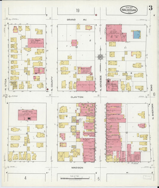 Sanborn Fire Insurance Map from Waukegan, Lake County, Illinois (1917), Sheet #0003 - Historic Sanborn Fire Insurance Map Print, vintage old map wall art, antique decor, genealogy gift, Illinois Illinois map
