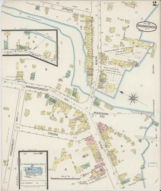 Sanborn Fire Insurance Map from Mamaroneck, Westchester County, New York (1887), Sheet #0002 - Historic Sanborn Fire Insurance Map Print, vintage old map wall art, antique decor, genealogy gift, New York New York map