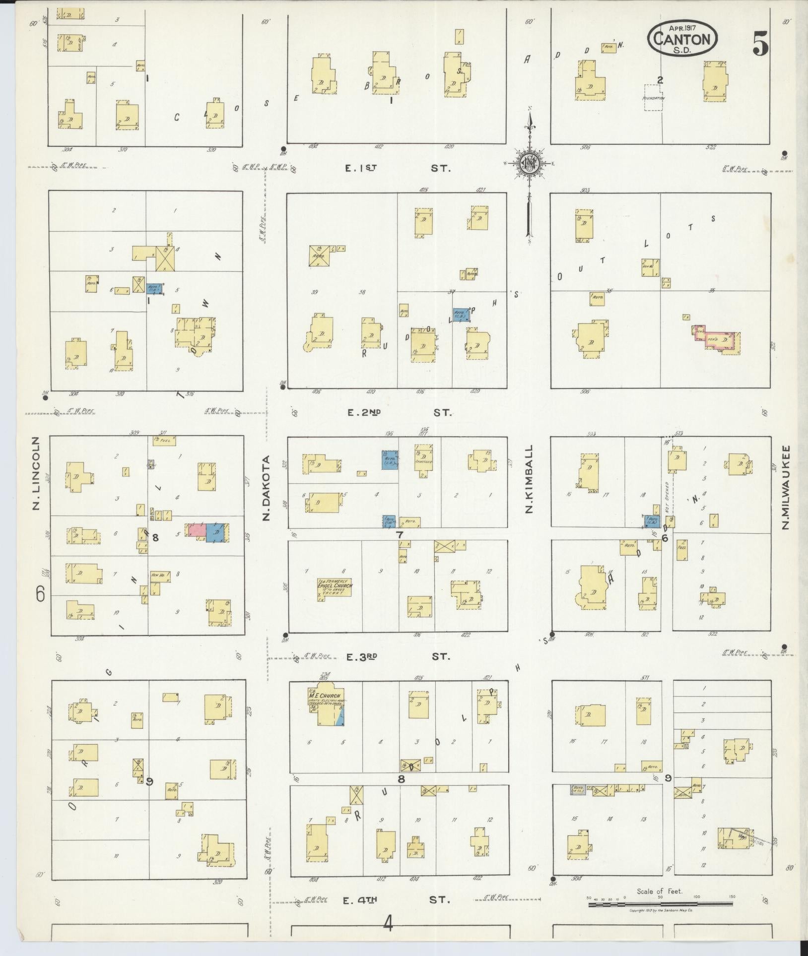 Sanborn Fire Insurance Map from Canton, Lincoln County, South Dakota (1917), Sheet #0005 - Complete Map Set gallery image, historic Sanborn map, vintage wall art, South Dakota South Dakota