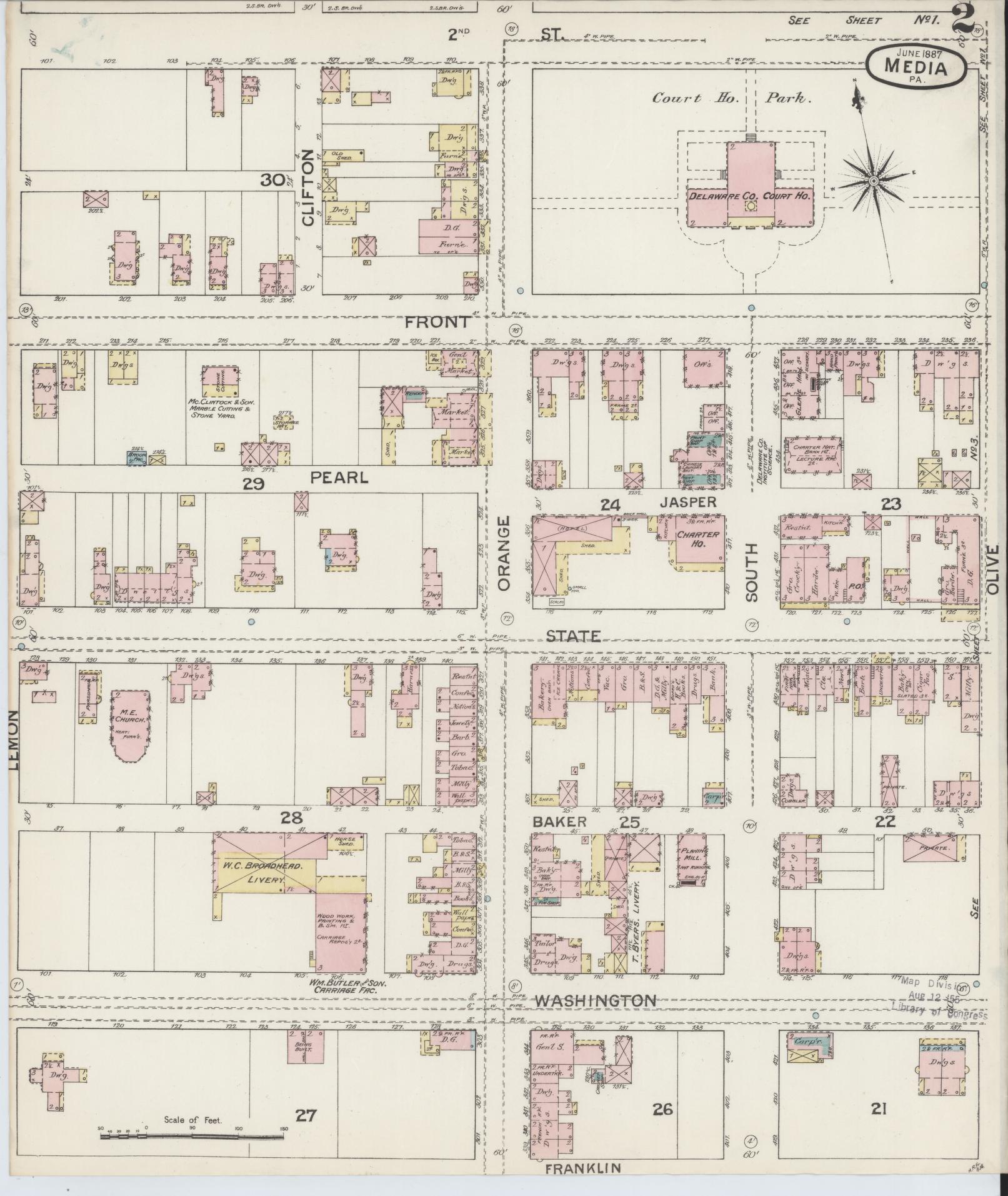 Sanborn Fire Insurance Map from Media, Delaware County, Pennsylvania (1887), Sheet #0002 - Complete Map Set gallery image, historic Sanborn map, vintage wall art, Pennsylvania Pennsylvania