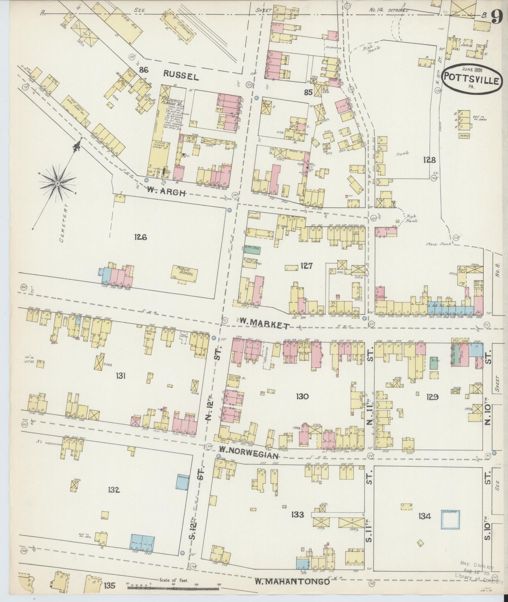 Sanborn Fire Insurance Map from Pottsville, Schuylkill County, Pennsylvania (1891), Sheet #0009 - Complete Map Set gallery image, historic Sanborn map, vintage wall art, Pennsylvania Pennsylvania