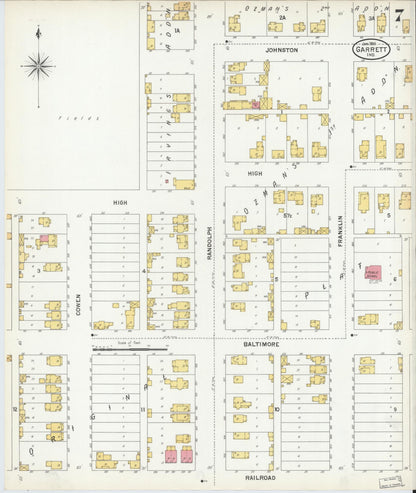 Sanborn Fire Insurance Map from Garrett, De Kalb County, Indiana (1901), Sheet #0007 - Complete Map Set gallery image, historic Sanborn map, vintage wall art, Indiana Indiana