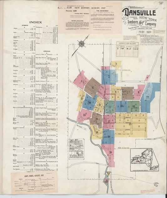 Sanborn Fire Insurance Map from Dansville, Livingston County, New York (1944), Sheet #0001 - Complete Map Set gallery image, historic Sanborn map, vintage wall art, New York New York