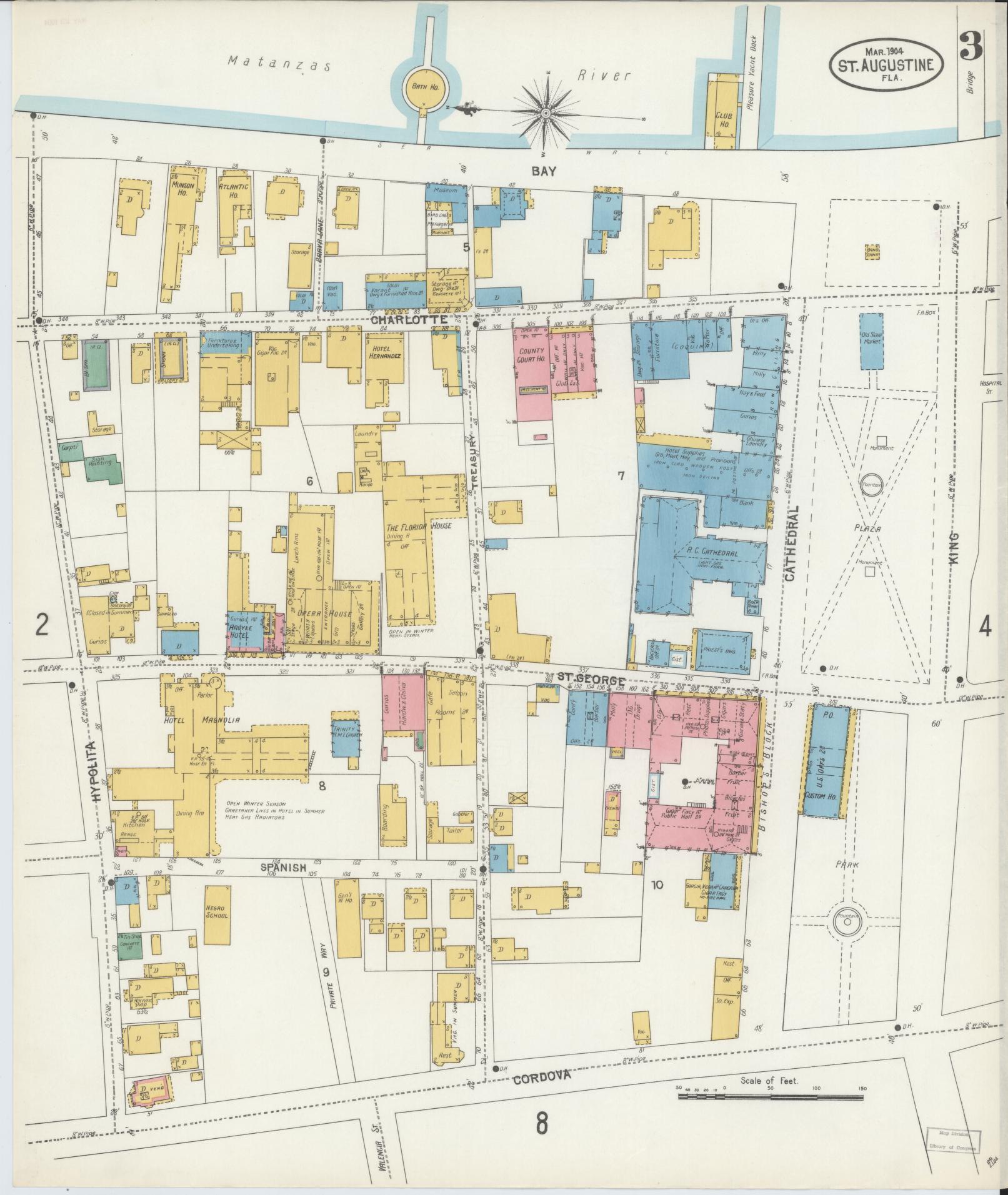 Sanborn Fire Insurance Map from Saint Augustine, Saint John's County, Florida (1904), Sheet #0003 - Complete Map Set gallery image, historic Sanborn map, vintage wall art, Florida Florida