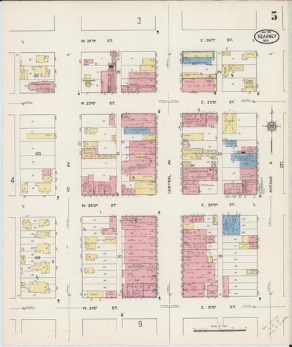 Sanborn Fire Insurance Map from Kearney, Buffalo County, Nebraska (1915), Sheet #0005 - Complete Map Set gallery image, historic Sanborn map, vintage wall art, Nebraska Nebraska
