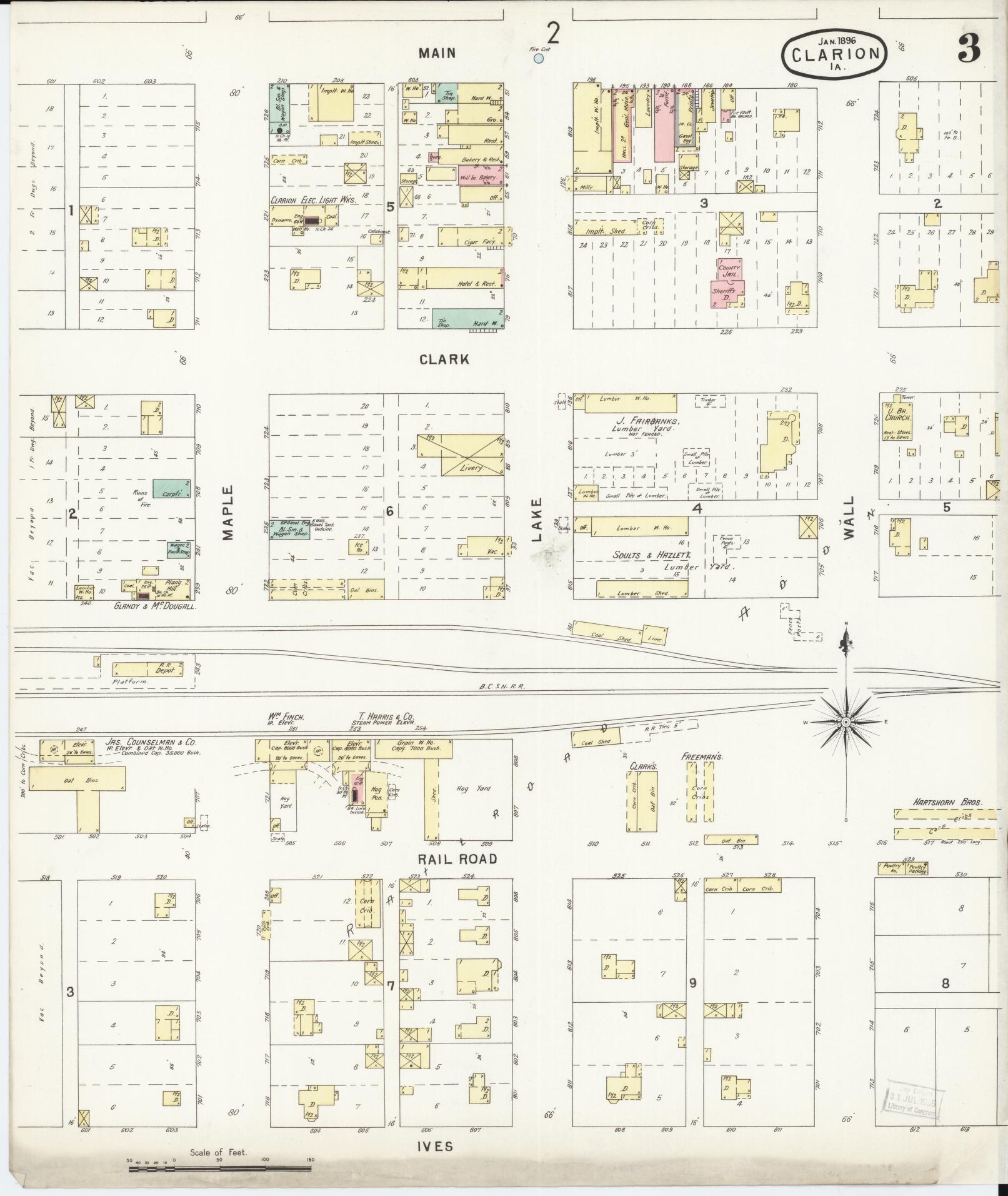 Sanborn Fire Insurance Map from Clarion, Wright County, Iowa (1896), Sheet #0003 - Historic Sanborn Fire Insurance Map Print, vintage old map wall art
