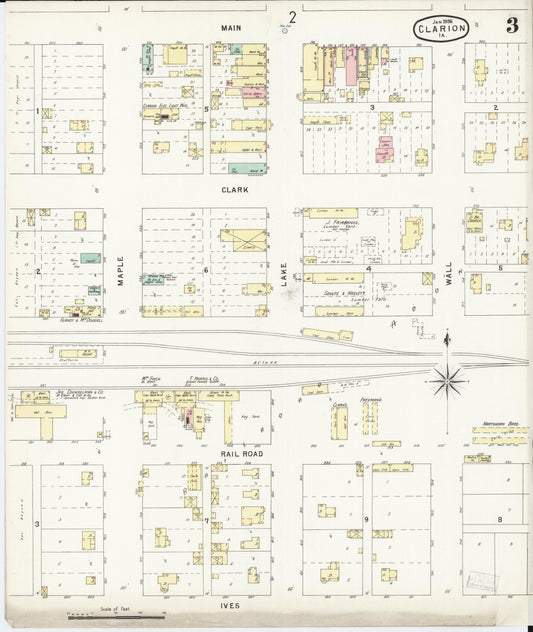Sanborn Fire Insurance Map from Clarion, Wright County, Iowa (1896), Sheet #0003 - Historic Sanborn Fire Insurance Map Print, vintage old map wall art