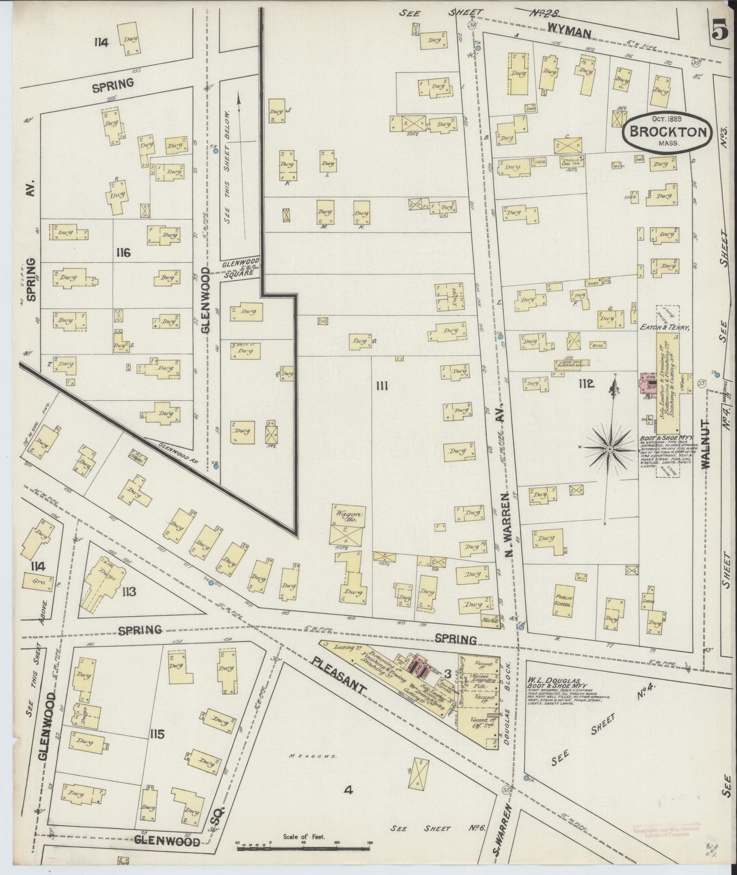 Sanborn Fire Insurance Map from Brockton, Plymouth County, Massachusetts (1889), Sheet #0005 - Complete Map Set gallery image, historic Sanborn map, vintage wall art, Massachusetts Massachusetts
