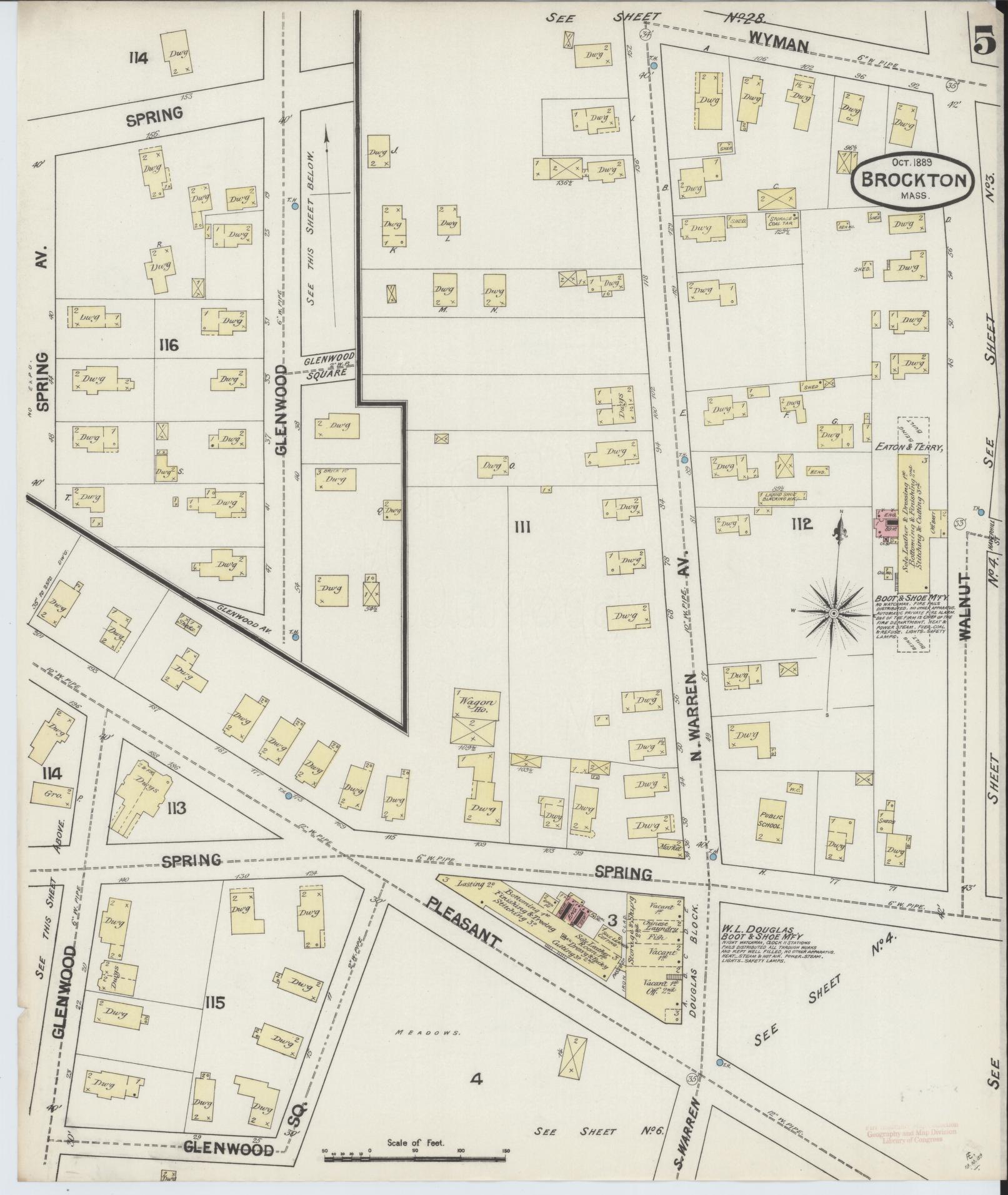 Sanborn Fire Insurance Map from Brockton, Plymouth County, Massachusetts (1889), Sheet #0005 - Complete Map Set gallery image, historic Sanborn map, vintage wall art, Massachusetts Massachusetts