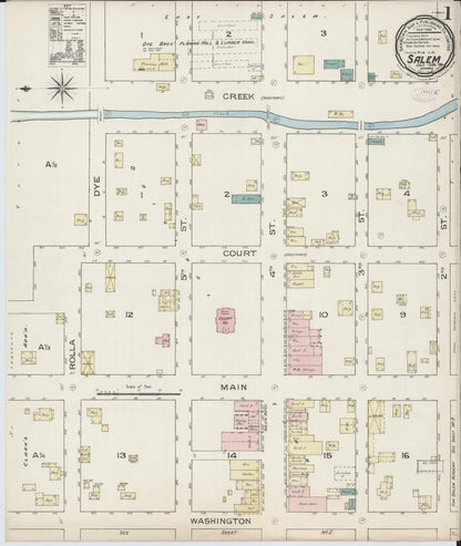 Sanborn Fire Insurance Map from Salem, Dent County, Missouri (1886), Sheet #0001 - Complete Map Set gallery image, historic Sanborn map, vintage wall art, Missouri Missouri