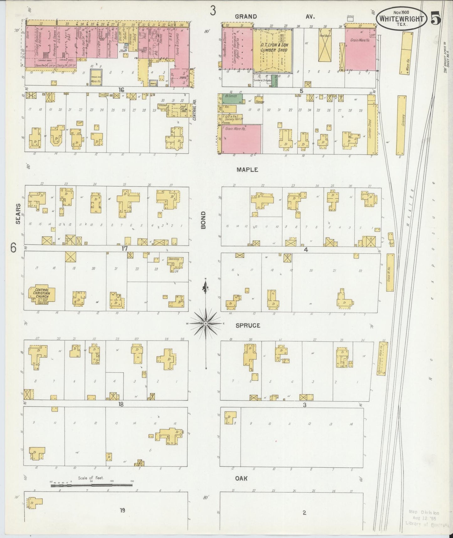 Sanborn Fire Insurance Map from Whitewright, Grayson County, Texas (1900), Sheet #0005 - Complete Map Set gallery image, historic Sanborn map, vintage wall art, Texas Texas