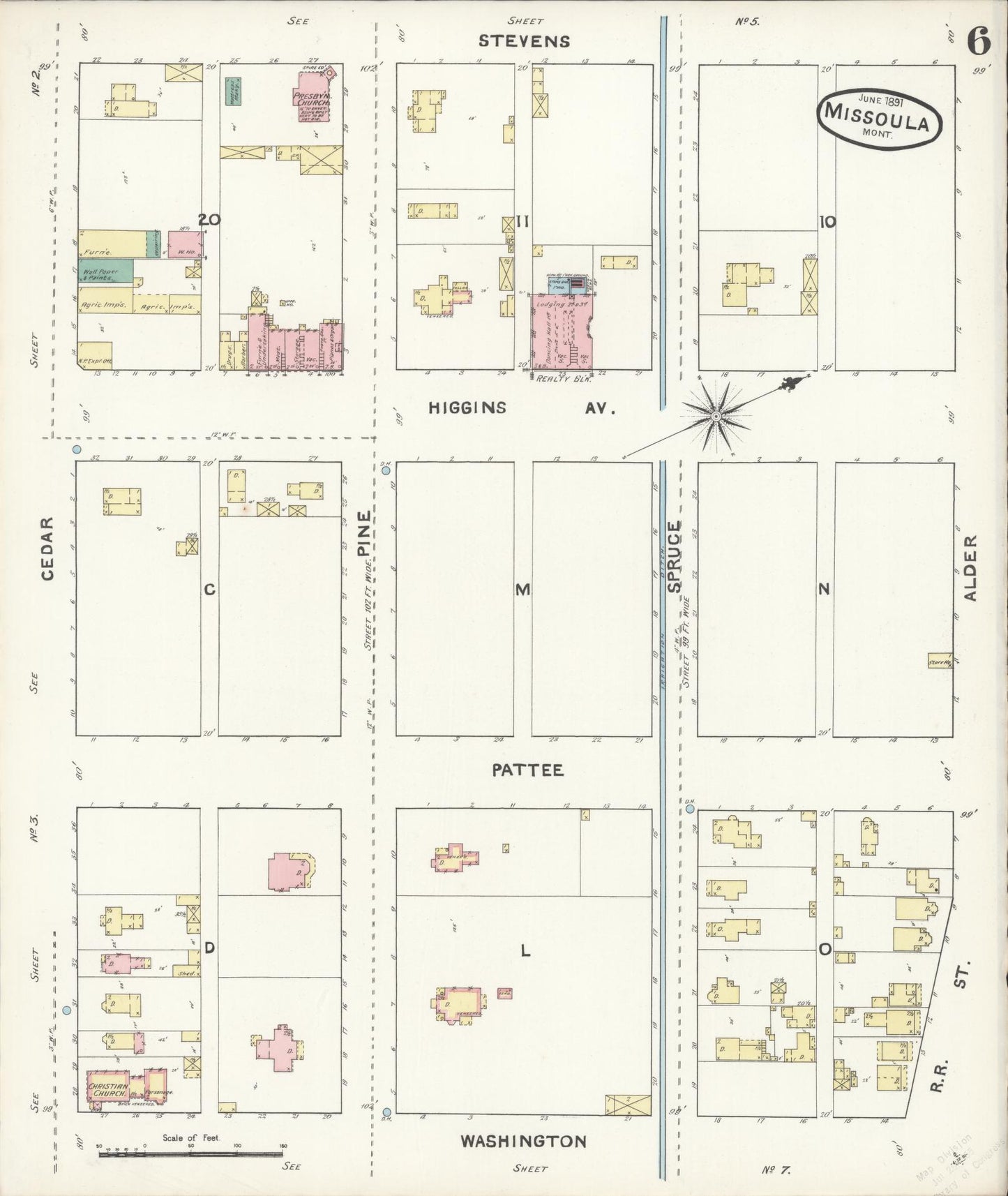 Sanborn Fire Insurance Map from Missoula, Missoula County, Montana (1891), Sheet #0006 - Complete Map Set gallery image, historic Sanborn map, vintage wall art, Montana Montana