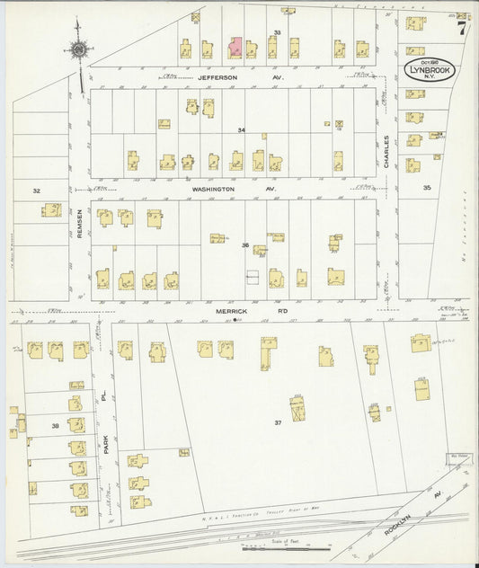 Sanborn Fire Insurance Map from Lynbrook, Nassau County, New York (1910), Sheet #0007 - Historic Sanborn Fire Insurance Map Print, vintage old map wall art, antique decor, genealogy gift, New York New York map