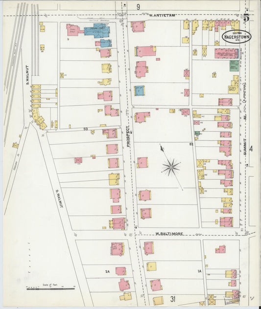 Sanborn Fire Insurance Map from Hagerstown, Washington County, Maryland (1904), Sheet #0005 - Historic Sanborn Fire Insurance Map Print, vintage old map wall art, antique decor, genealogy gift, Maryland Maryland map