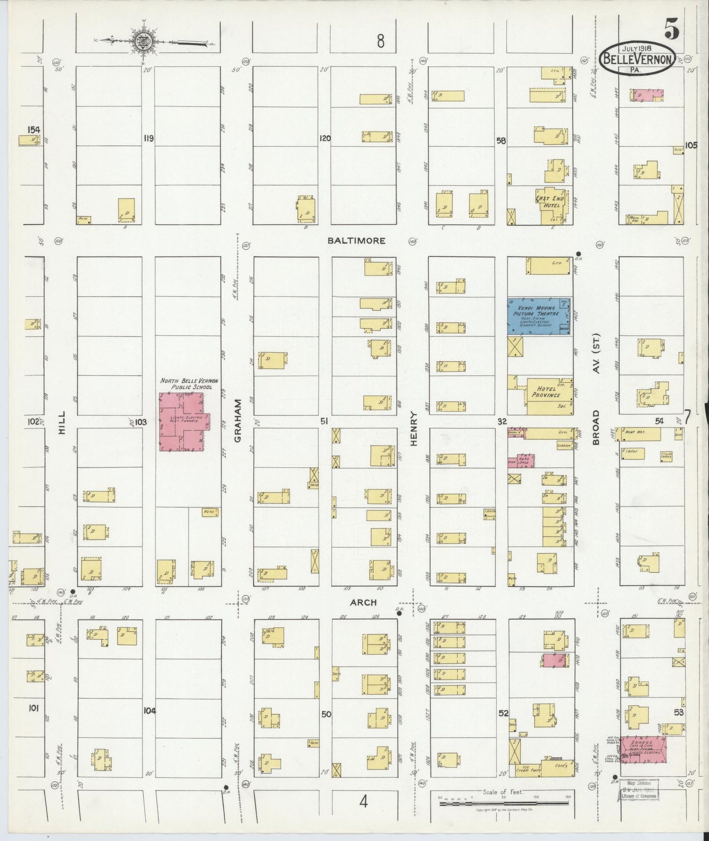 Sanborn Fire Insurance Map from Belle Vernon, Fayette County, Pennsylvania (1918), Sheet #0005 - Historic Sanborn Fire Insurance Map Print, vintage old map wall art, antique decor, genealogy gift, Pennsylvania Pennsylvania map