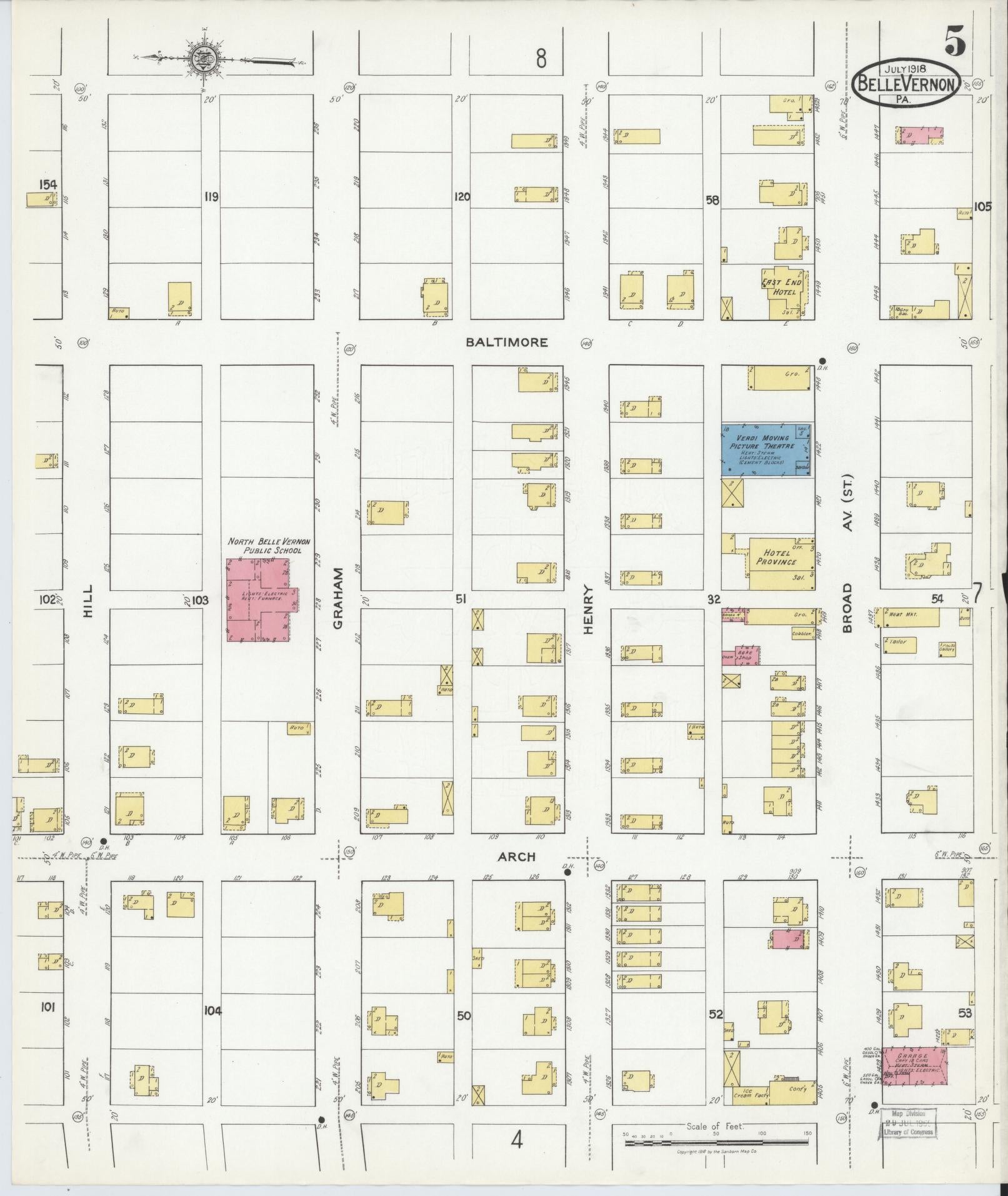 Sanborn Fire Insurance Map from Belle Vernon, Fayette County, Pennsylvania (1918), Sheet #0005 - Historic Sanborn Fire Insurance Map Print, vintage old map wall art, antique decor, genealogy gift, Pennsylvania Pennsylvania map