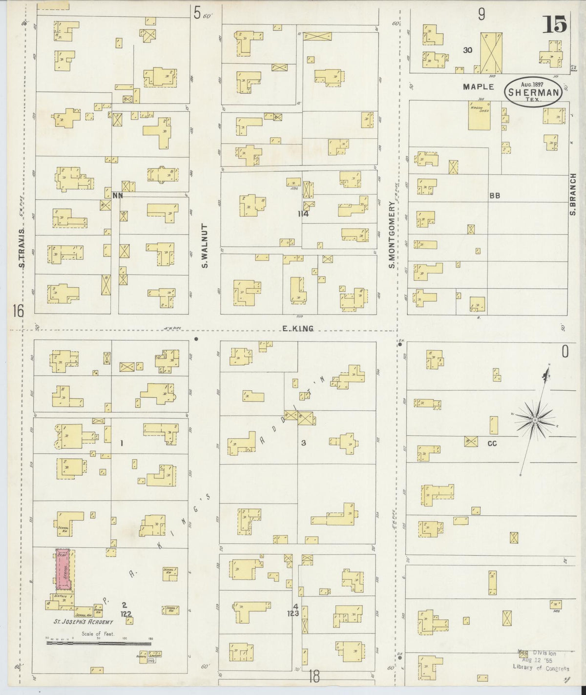 Sanborn Fire Insurance Map from Sherman, Grayson County, Texas (1897), Sheet #0015 - Complete Map Set gallery image, historic Sanborn map, vintage wall art, Texas Texas