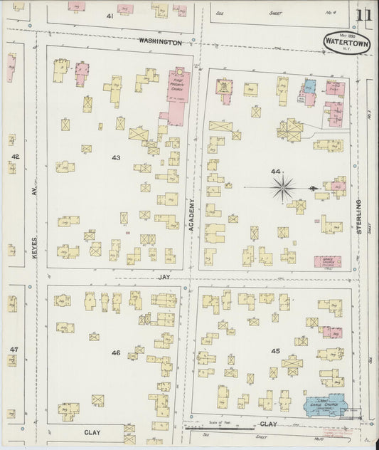 Sanborn Fire Insurance Map from Watertown, Jefferson County, New York (1890), Sheet #0011 - Historic Sanborn Fire Insurance Map Print, vintage old map wall art, antique decor, genealogy gift, New York New York map